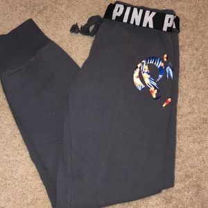 grey PINK floral joggers